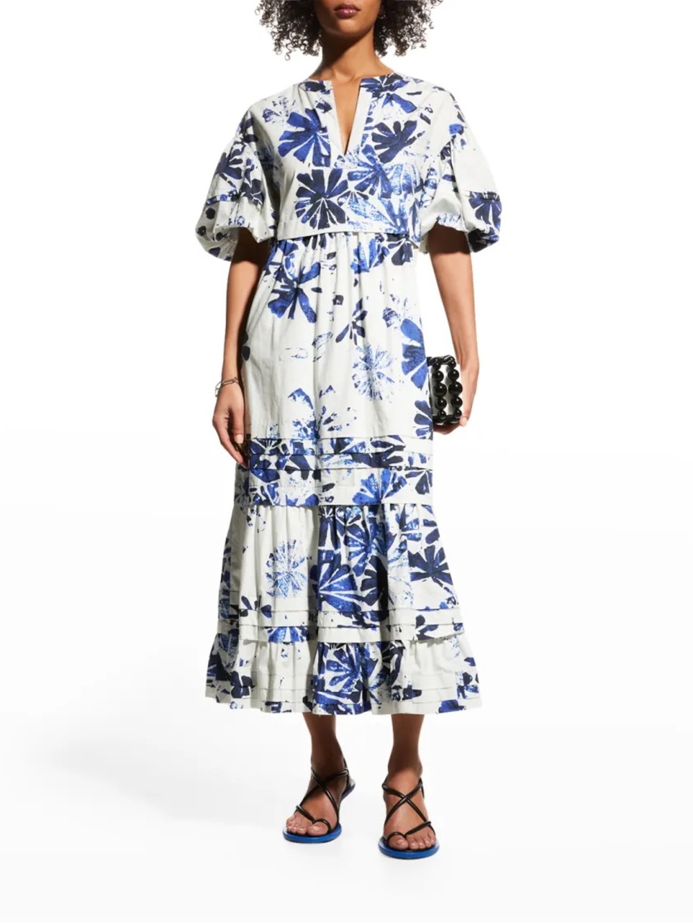 Marie Oliver Alma Blue Botanical Tiered Dress